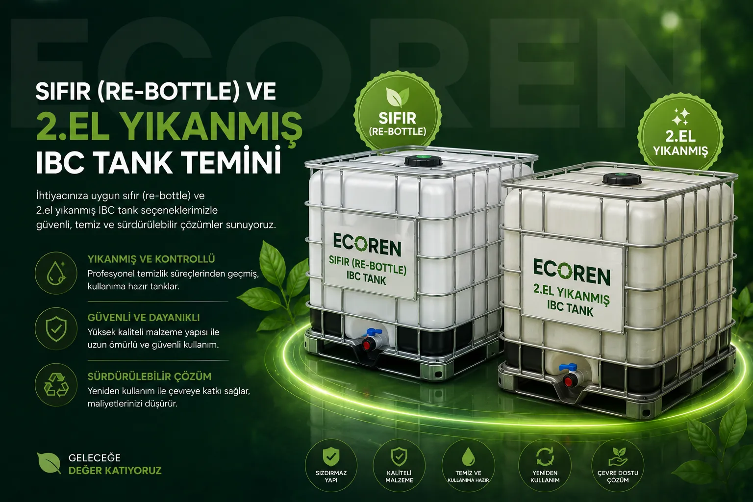 Sıfır (Re-Bottle) ve 2.El Yıkanmış IBC Tank Temini
